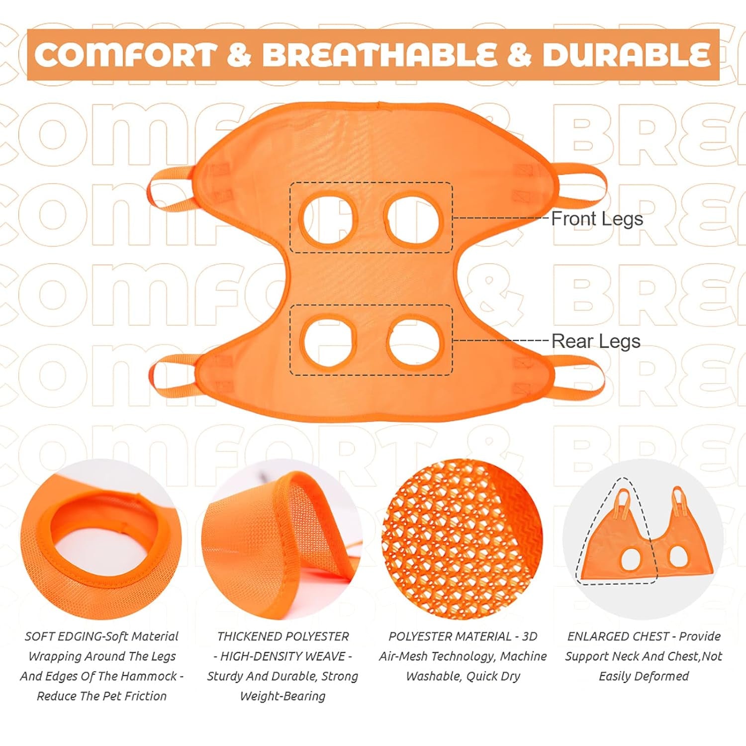 Dog Grooming Hammock Harness for Dog, 12 in 1 Durable Dog Hammock, Breathable Pet Grooming Hammock Helper for Grooming, Hair/Ear/Eye/Teeth Care, Nail Trimming,Orange,L